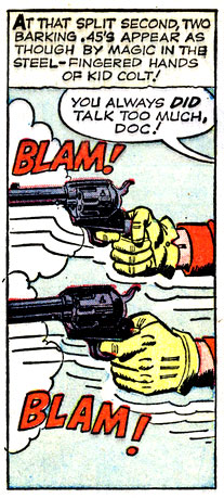 blam, gun, gunshot, Kid Colt (Blaine Colt), revolver, shootout, western