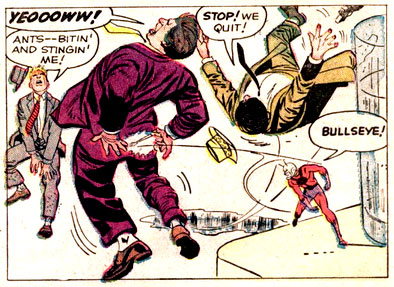 Ant-Man (Hank Pym), fork, ow, pain, silverware, stab, superhero, throw, verbal, yell, yeow