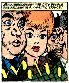 hypnotism, instrument, music, notes, radio, superhero, Trago, trumpet