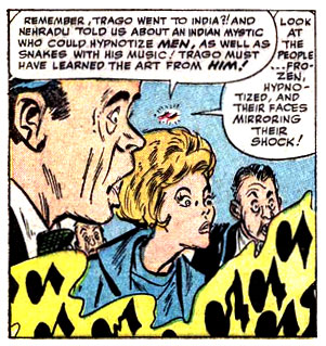 hypnotism, instrument, music, notes, radio, superhero, Trago, trumpet