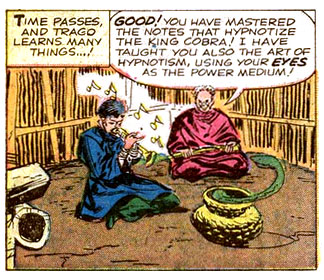 hypnotism, instrument, music, notes, origin, superhero, Trago, trumpet